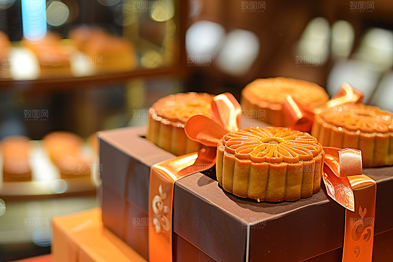 中秋月饼礼盒礼品美食摄影图