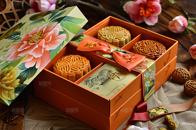 中秋月饼礼盒广式月饼礼品摄影图