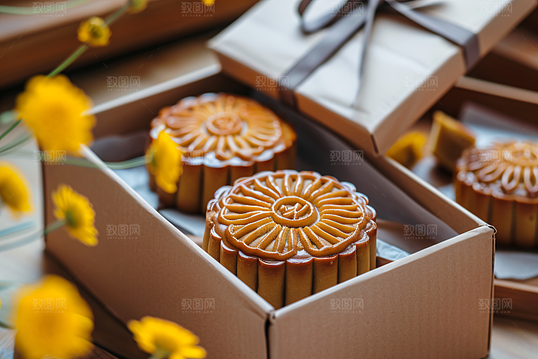 中秋月饼礼盒美食传统节日摄影图