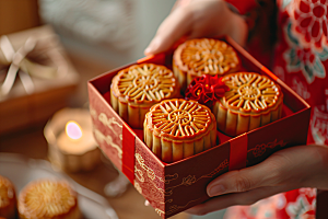 中秋月饼礼盒甜点美食摄影图