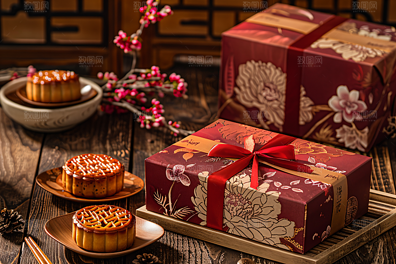 中秋月饼礼盒礼品美味摄影图