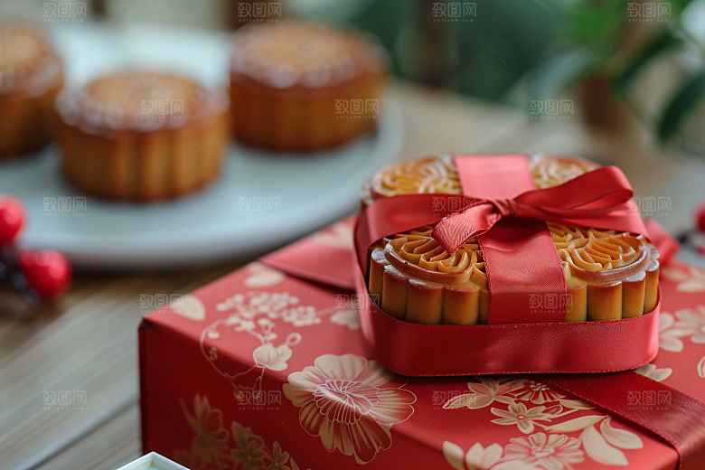 中秋月饼礼盒礼品中秋节摄影图