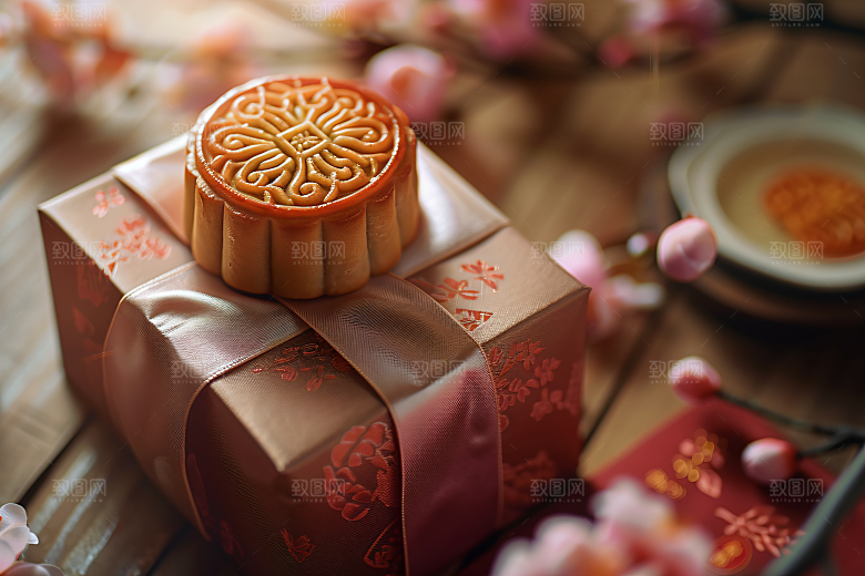 中秋月饼礼盒精致礼品摄影图