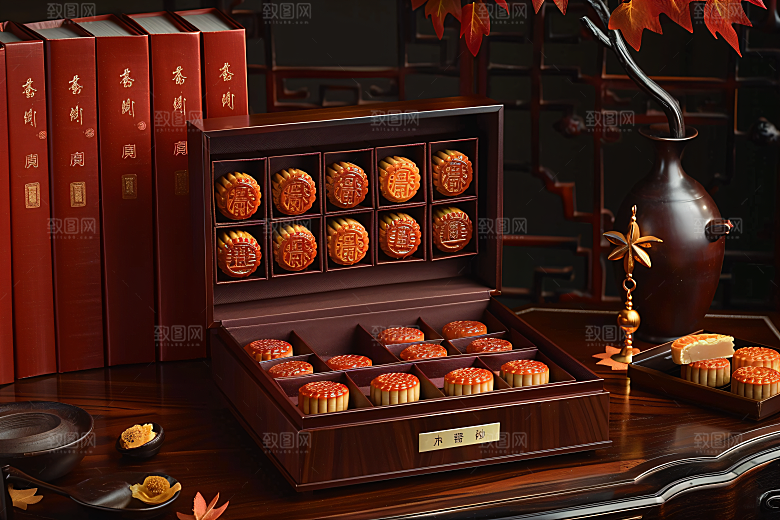 中秋月饼礼盒甜点礼品摄影图