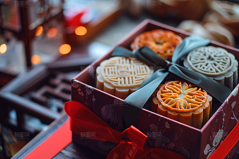 中秋月饼礼盒中秋节精致摄影图