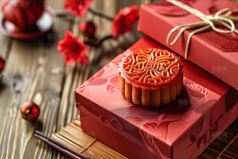 中秋月饼礼盒莲蓉月饼传统美食摄影图
