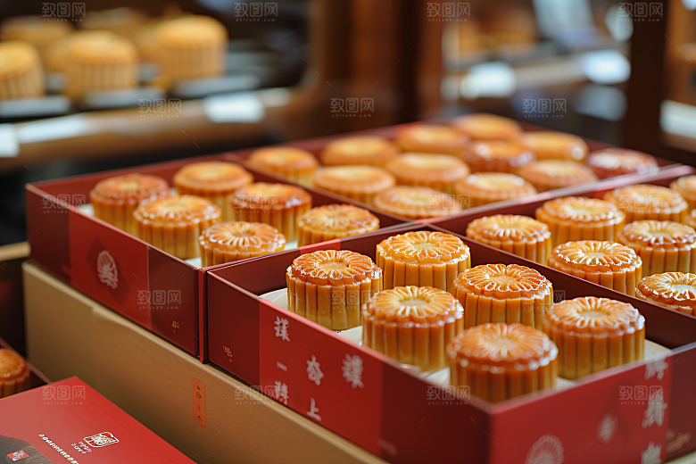 中秋月饼礼盒美味精致摄影图