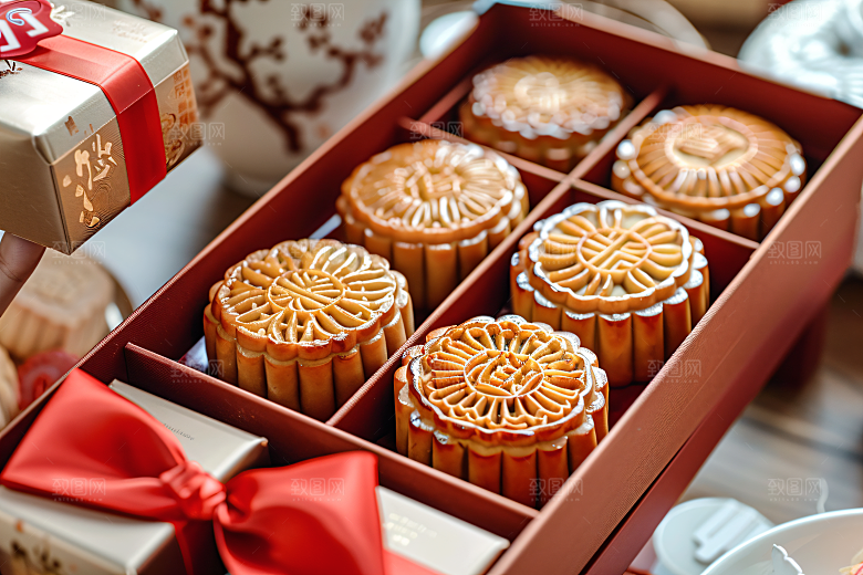 中秋月饼礼盒传统美食广式月饼摄影图