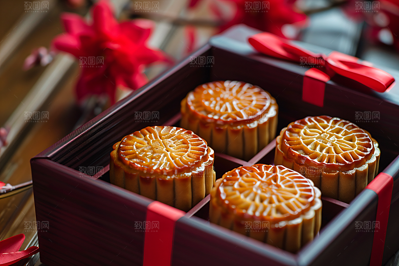 中秋月饼礼盒糕点广式月饼摄影图