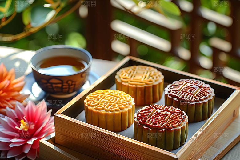 中秋月饼礼盒高清习俗摄影图