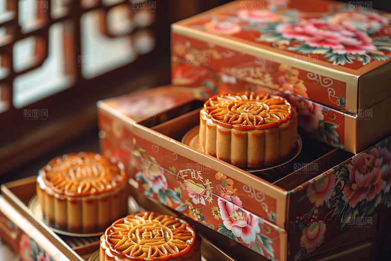 中秋月饼礼盒中秋节传统节日摄影图