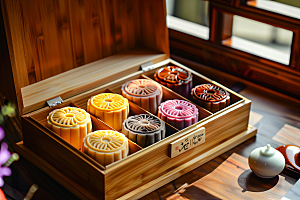 中秋月饼礼盒美味传统美食摄影图