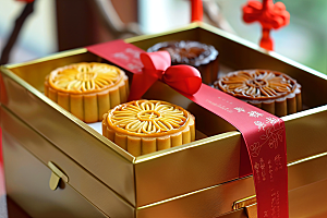 中秋月饼礼盒传统节日美味摄影图