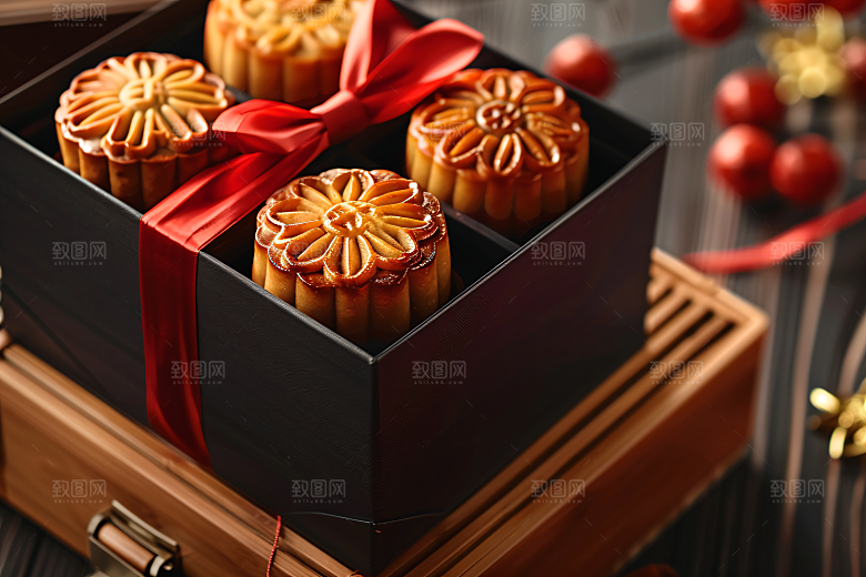 中秋月饼礼盒习俗美食摄影图
