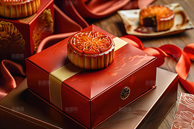 中秋月饼礼盒糕点美味摄影图