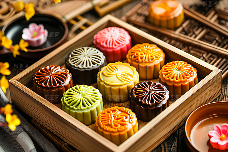 中秋月饼礼盒礼品美食摄影图