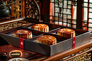 中秋月饼礼盒广式月饼美味摄影图