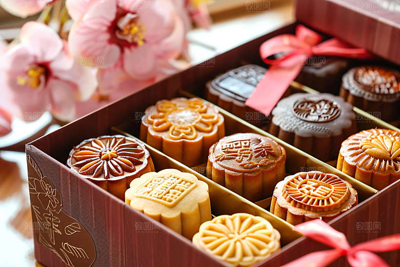 中秋月饼礼盒礼品美食摄影图