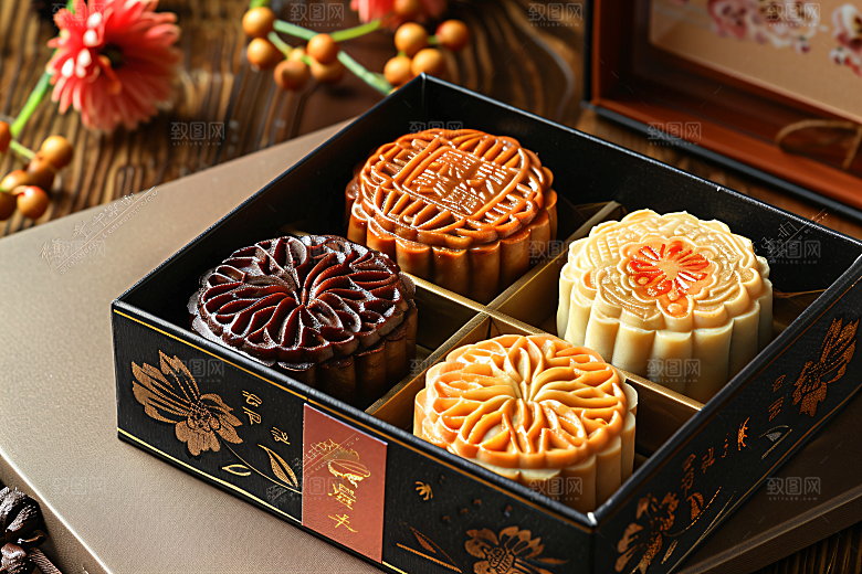 中秋月饼礼盒美食传统节日摄影图