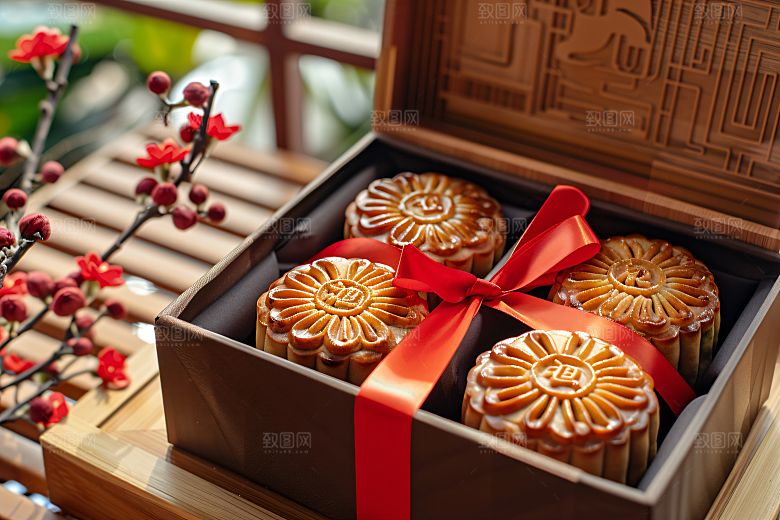 中秋月饼礼盒美食精致摄影图