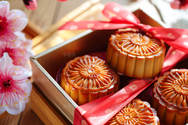 中秋月饼礼盒广式月饼习俗摄影图