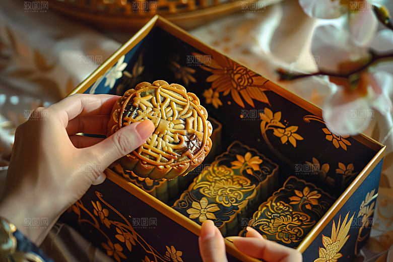 中秋月饼礼盒广式月饼糕点摄影图