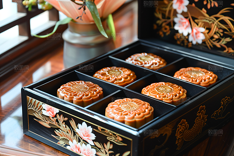 中秋月饼礼盒礼品莲蓉月饼摄影图