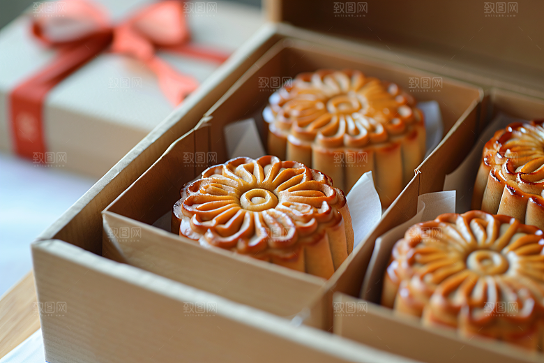 中秋月饼礼盒中秋节习俗摄影图
