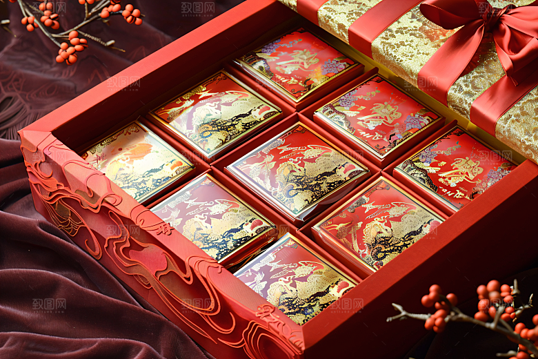 中秋月饼礼盒传统美食礼品摄影图