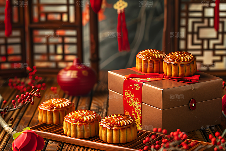 中秋月饼礼盒礼品传统节日摄影图