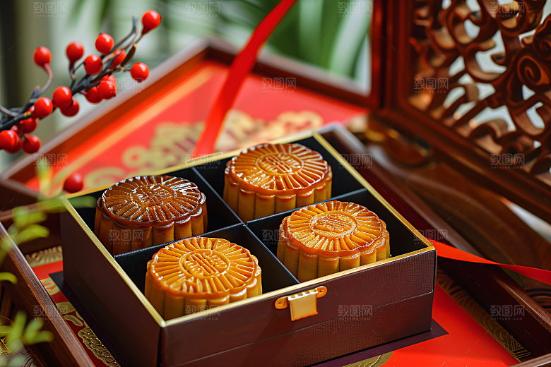 中秋月饼礼盒中秋节糕点摄影图