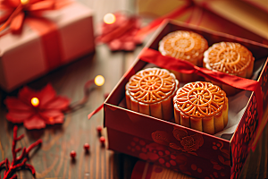中秋月饼礼盒中秋节美食摄影图