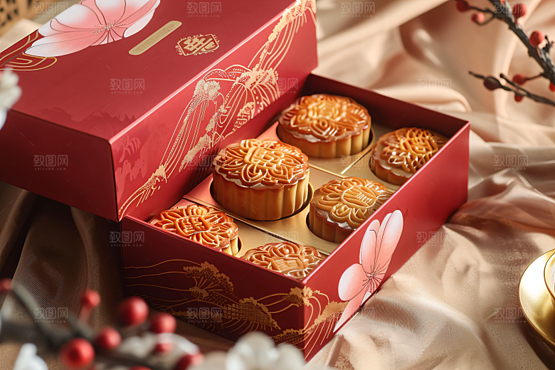 中秋月饼礼盒中秋节广式月饼摄影图