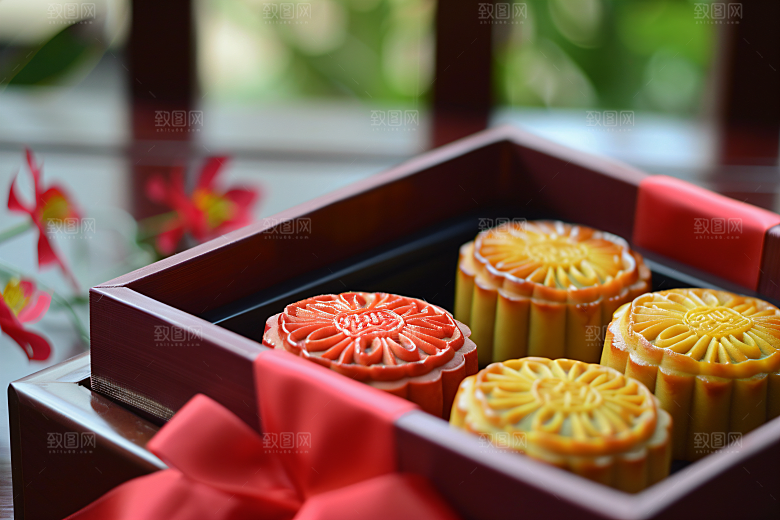中秋月饼礼盒美食糕点摄影图