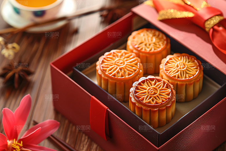 中秋月饼礼盒广式月饼习俗摄影图
