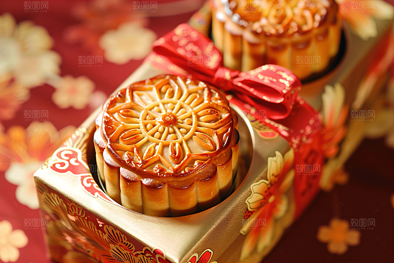 中秋月饼礼盒传统节日习俗摄影图