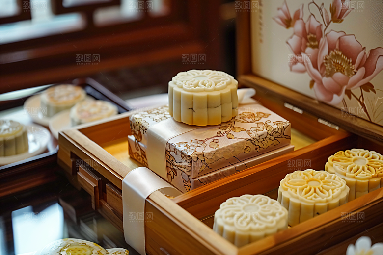 中秋月饼礼盒高清传统节日摄影图