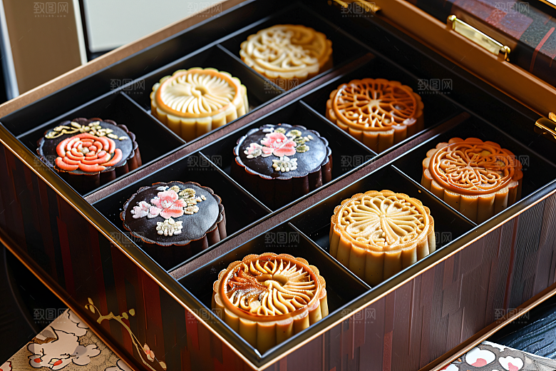 中秋月饼礼盒广式月饼莲蓉月饼摄影图