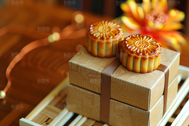 中秋月饼礼盒中秋节传统美食摄影图