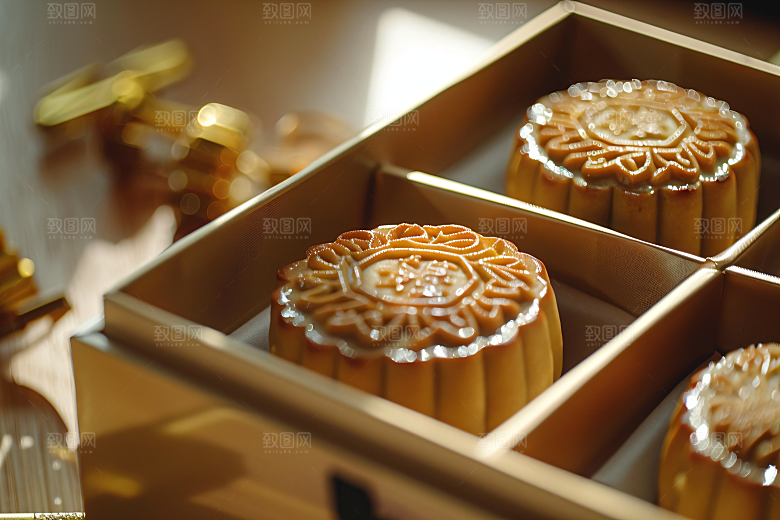 中秋月饼礼盒文化传统美食摄影图