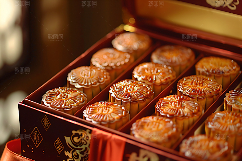 中秋月饼礼盒美味糕点摄影图