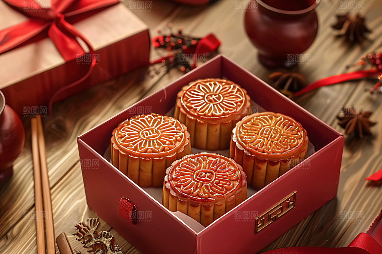 中秋月饼礼盒糕点甜点摄影图