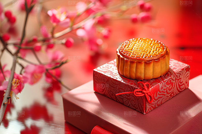中秋月饼礼盒精致莲蓉月饼摄影图
