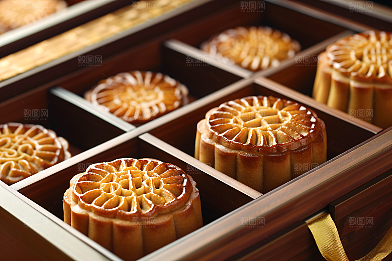 中秋月饼礼盒甜点高清摄影图