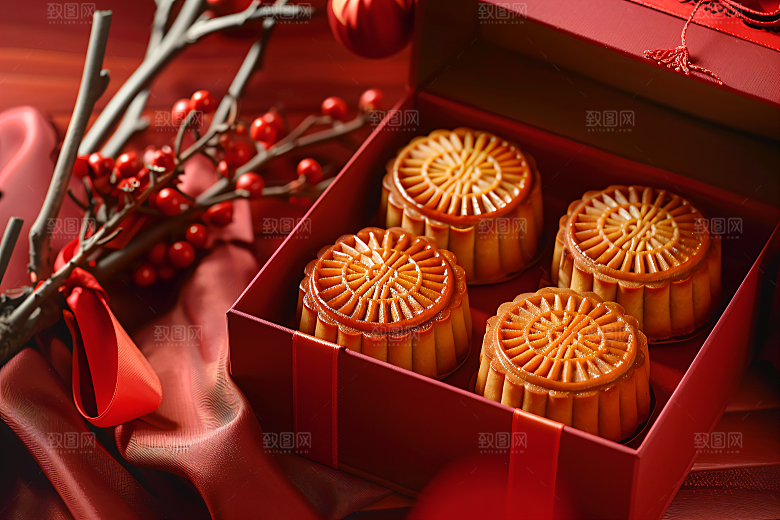 中秋月饼礼盒美食糕点摄影图