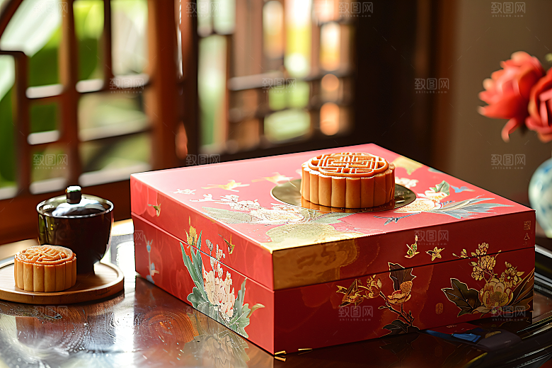 中秋月饼礼盒精致高清摄影图