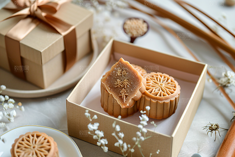 中秋月饼礼盒美味美食摄影图