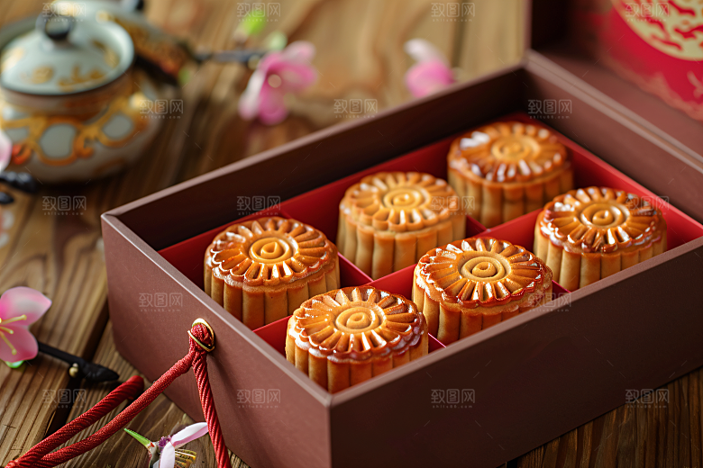 中秋月饼礼盒中秋节高清摄影图