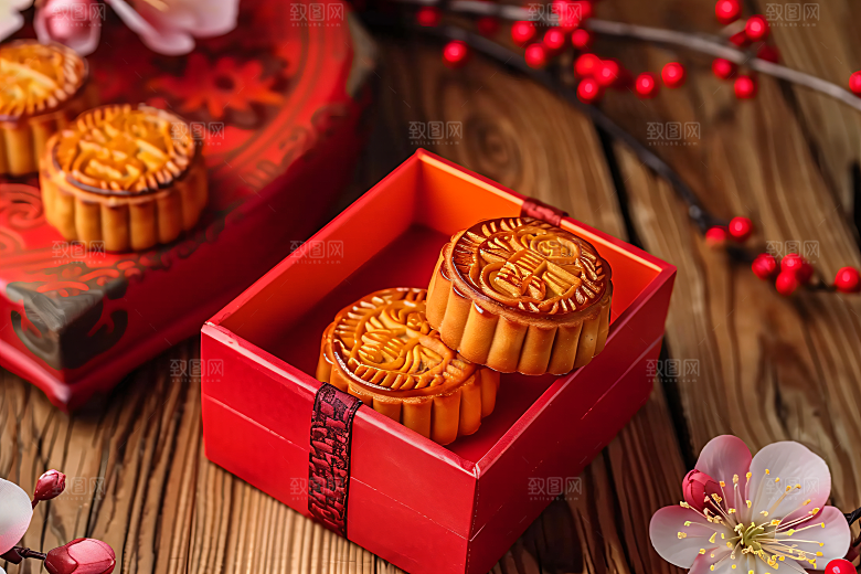 中秋月饼礼盒美食文化摄影图