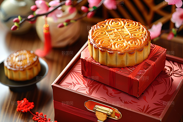 中秋月饼礼盒美食礼品摄影图